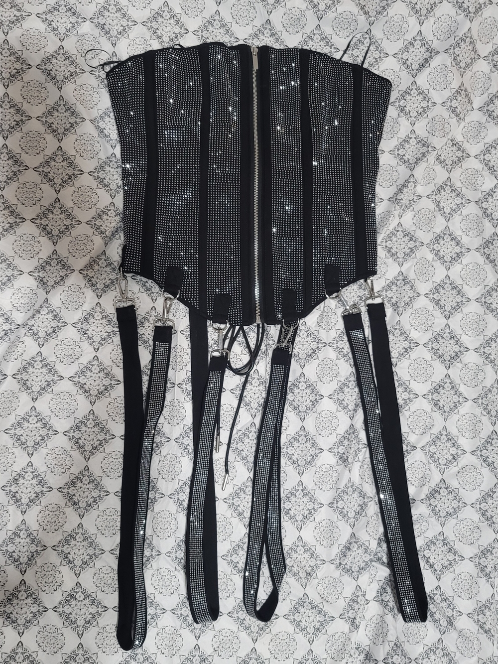 AKIRA Black Rhinestone Corset with Detachable Garter Straps